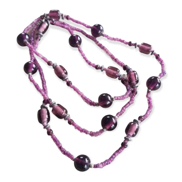 Vintage 1970s Amethyst Glass Bead Necklace - Picture 6 of 8